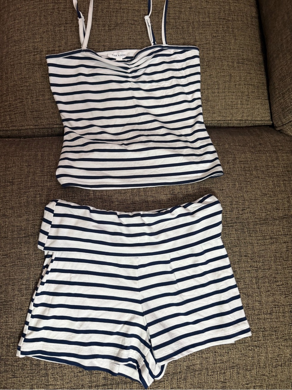 Pink Rose Navy & White Striped Cami and Lounge Shorts Set